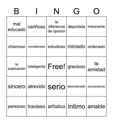 Las Cualidades Y Las Relaciones Bingo Card