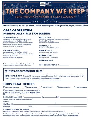 Fillable Online Gala Order Form Eastwestplayers Org Fax Email Print