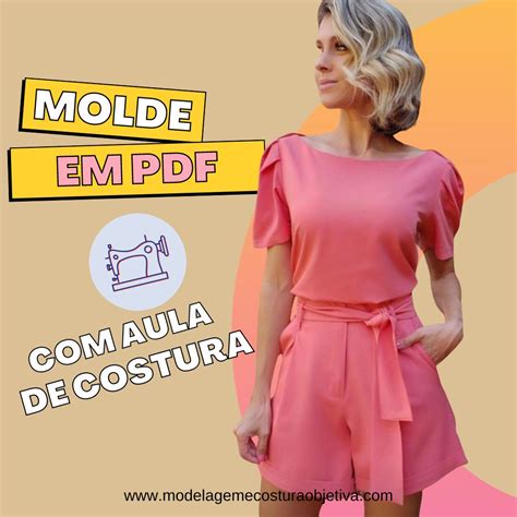 Molde Em Pdf Conjunto Blusa Com Manga Bufante E Short Com Prega Com