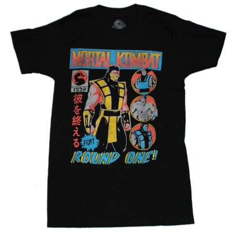 Mortal Kombat Mens T-Shirt - Round One Fight Scorpion & Circle Characters