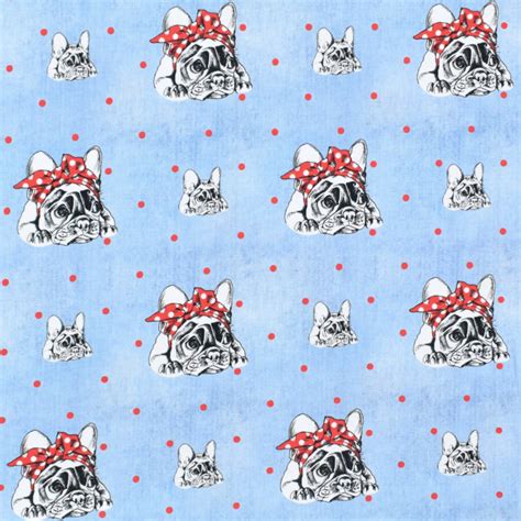 Jersey cotton Fräulein von Julie French Bulldog light blue Fabrics