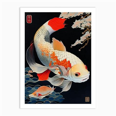 Asagi Koi Fish Ukiyo E Style Japanese Art Print by Koi Classics - Fy