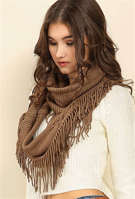 Fringe Knit Infinity Scarf | Shop Old Scarves at Papaya Clothing