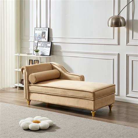 Chaise Lounge Chair with Storage,Upholstered Velvet Sleeper Lounge Sofa Recliner Chair,Rolled ...