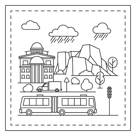 Dibujos para colorear de ciudades para niños Vector Premium