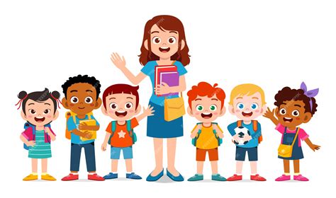 Premium Vector | Happy cute kids smile with teacher together