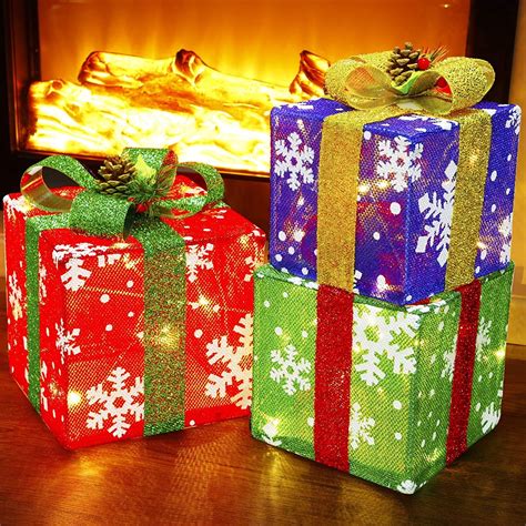 Set Of Outdoor Christmas Decorations Lighted Gift Boxes Christmas