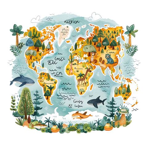 Continents map with children illustration for kids | Premium AI ...