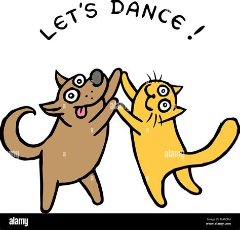 Kik Lindo Perro Y Gato Tik Bailarines Ilustración Vectorial Mejores Amigos Juntos Para