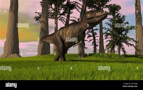 Tyrannosaurus Rex hunting in grasslands Stock Photo - Alamy