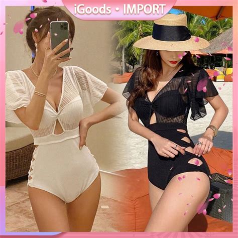 Jual One Piece Lengan Pendek Baju Renang Wanita Sexy Lace Temperamental