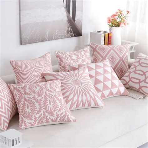 Aliexpress Buy Embroidered Throw Pillow Cover Pink Geometric