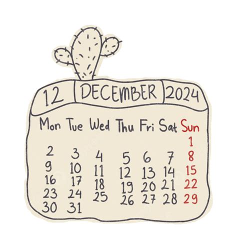 December 2024 Calendar Simple Doodle December 2024 Calendar Png