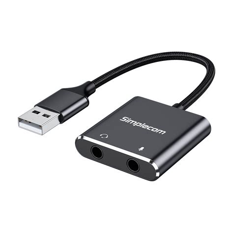 Simplecom Ca152 Usb To 35mm Audio And Microphone Sound Card Adapter