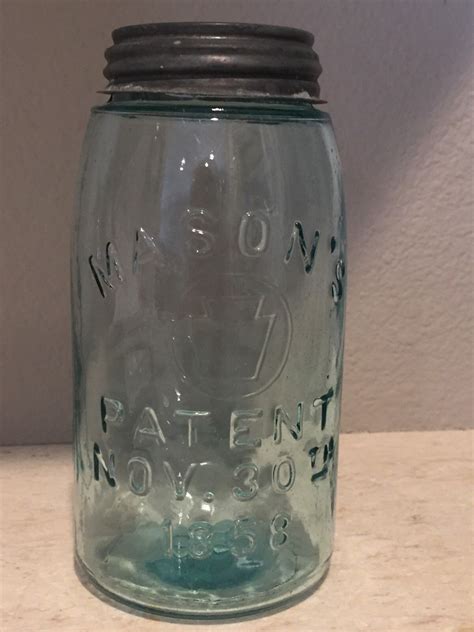 Masons 83 Patent Nov 30th 1858 Keystone Circle Blue Glass Quart Canning Jar Ebay