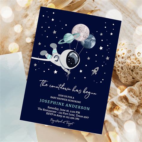 Space Baby Shower Invitation Galaxy Outer Space It S A Boy Blue Planets