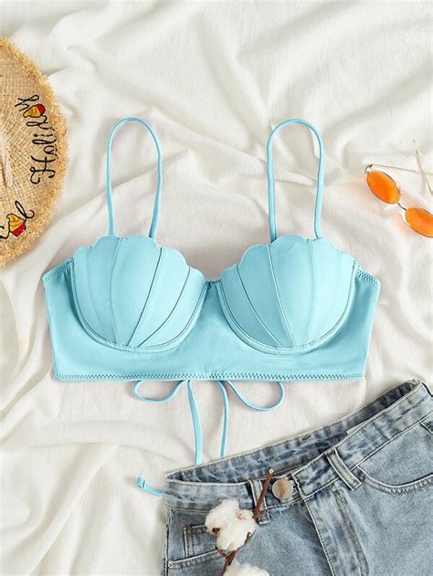 Scallop Trim Push Up Bikini Top SHEIN USA