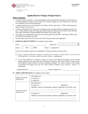 Fillable Online Polyu Edu BApplication For Changeb Of Supervisors