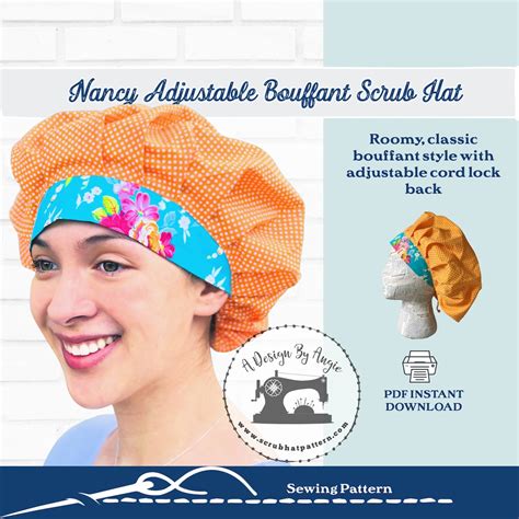 Bouffant Scrub Hat Sewing Pattern Printable Pdf Tutorial For Fully