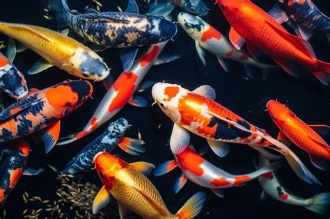 Premium Ai Image Top View Colorful Koi Fishes