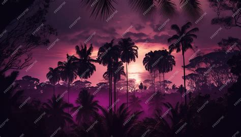 Premium Photo Purple Sky And Palm Treesgenerative Ai