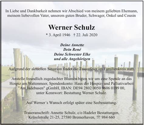 Werner Schulz Gedenken Nordsee Zeitung