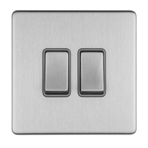 Eurolite Concealed 3mm Stainless Steel 2 Gang 10a 2 Way Switch With Grey Insert Ukes