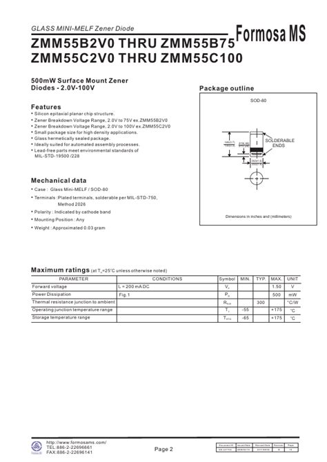 Zmm B Datasheet Pdf Glass Mini Melf Zener Diode