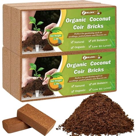 ZeeDix 4 Pcs 100% Organic Coco Coir Brick Coconut Coir Bricks for Plants Gardening Herbs ...