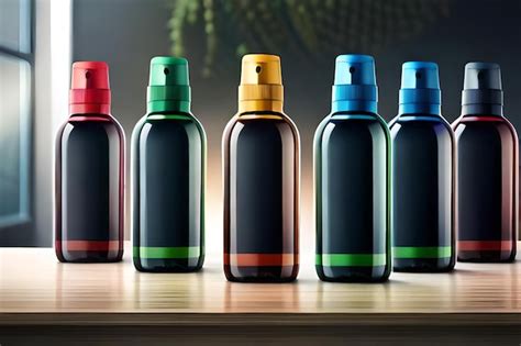 Una Fila De Botellas De Diferentes Colores Incluida Una Que Tiene Una