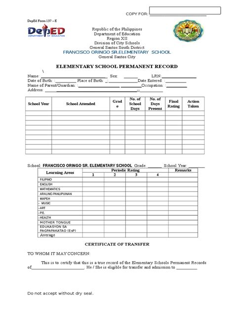 DepEd Form 137 | Traditions | Sharing