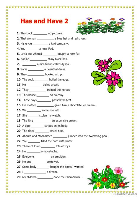 Has Have General Gramma English Esl Worksheets Pdf Doc