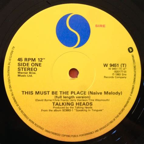 Talking Heads This Must Be The Place Naive Melody Full Length Version Vinyl Pussycat Records