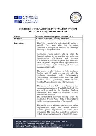 Syllabus CIISA Certified Internasional Information System Auditor Pdf