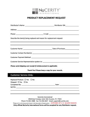 product replacement form fill  printable fillable blank