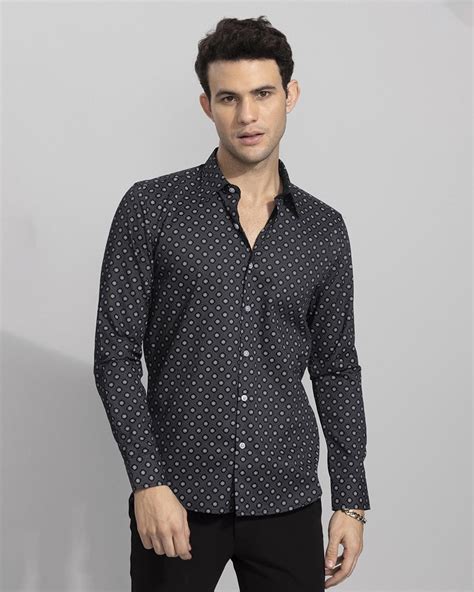 Buy Men S Grey All Over Printed Slim Fit Shirt For Men Grey Online At