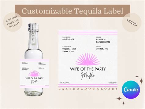 Printable Customizable Casamigos Label Canva Tequila Label Wife Of The Party Bachelorette