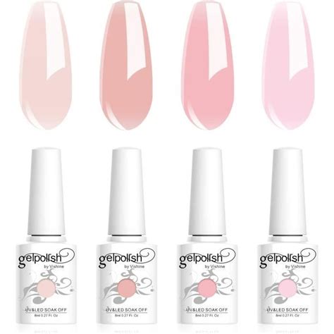 Vishine Kit De 4 Rose Nude Vernis Gel Semi Permanents Transparent 8 Ml