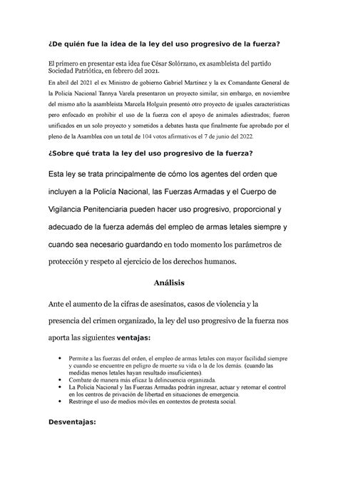 De quién fue la idea de la ley del uso progresivo de la fuerza De