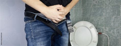 Prostatitis Concept Rear View Of A Man Hard To Pee Difficulty