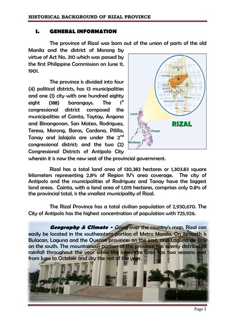 HISTORICAL BACKGROUND OF RIZAL PROVINCE