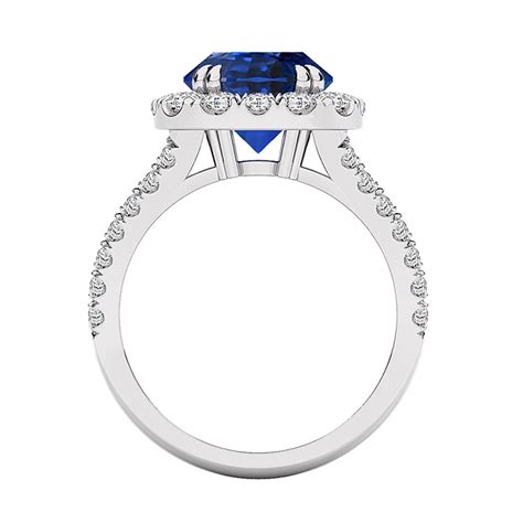 Blue Sapphire Halo Ring With Diamond Split Shank Waldemar Jewellers