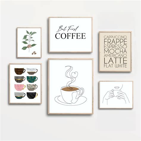 Coffee Art Print Set Of 6 Printable Wall Art Kitchen Gallery Wall Set