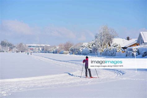 Cross Country Skiers On A Trail Langl Ufer Auf Einer Loipe In