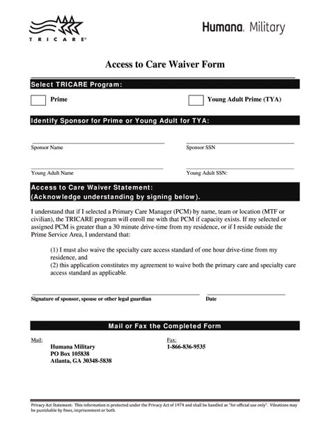 Humana Military Access To Care Waiver Form Fill And Sign Printable