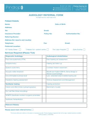 Fillable Online Pindrophearing Co Audiology Referral Form Pindrop