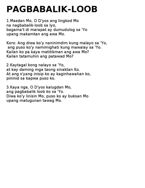 Pagbabalik Loob Lyrics