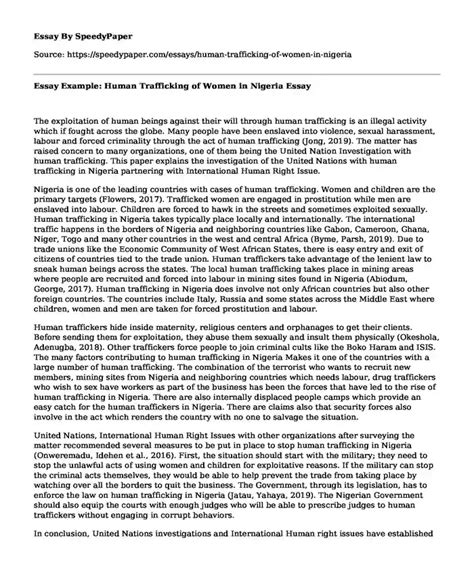 📗 Essay Example Human Trafficking Of Women In Nigeria