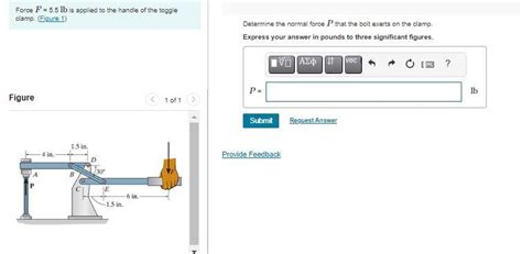 Solved Force F 5 5lb Is Applied To The Handle Of The Toggle Chegg