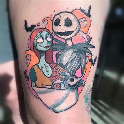 A Cartoon Tattoo On The Leg Of A Person With A Skeleton And Jack Skellingy